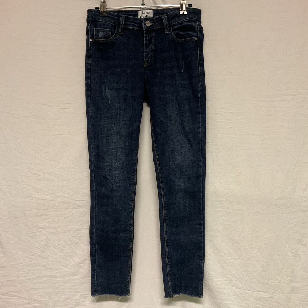 Acne Studios Jeans Womens Size 27 Blue Skinny Stretch Fringe Hem Distressed Y2K‎